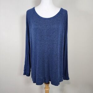 GAP Slub Shirt Long Sleeve Womens Large Navy Blue Heathered Oversize Scoop Neck